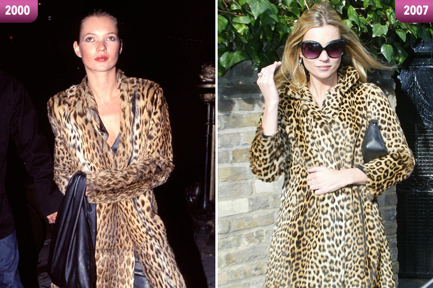 Siêu mẫu Kate Moss đã trung thành với kiểu áo da báo suốt hơn 20 năm nay.