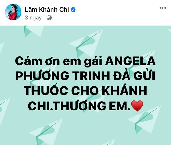 Giọng ca sinh năm 1977 còn gửi lời cảm ơn chân thành đến nữ diễn viên Angela Phương Trinh vì đã gửi thuốc cho mình.