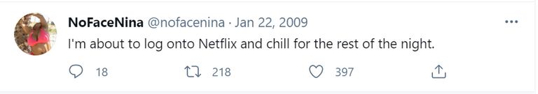 Cụm từ Netflix and chill bắt nguồn từ một dòng tweet trên mạng xã hội Twitter vào năm 2009