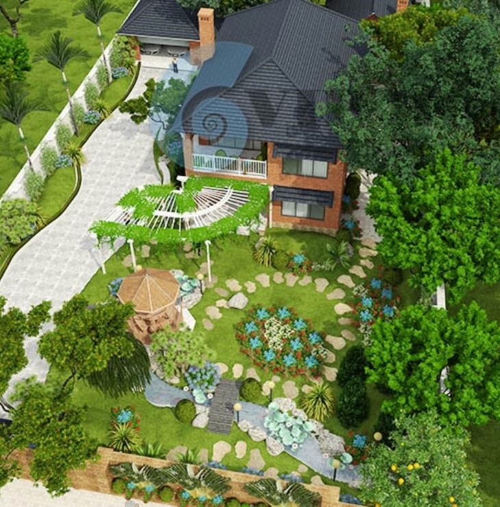 Thanh Bình khoe bản vẽ 3D của một căn biệt thự khang trang với hệ thống sân vườn xanh thoáng mát