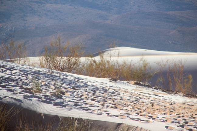 Cảnh tượng tuyết trắng phủ đầy trên những cồn cát sa mạc dù hiếm thấy nhưng cũng không phải là không xảy ra.