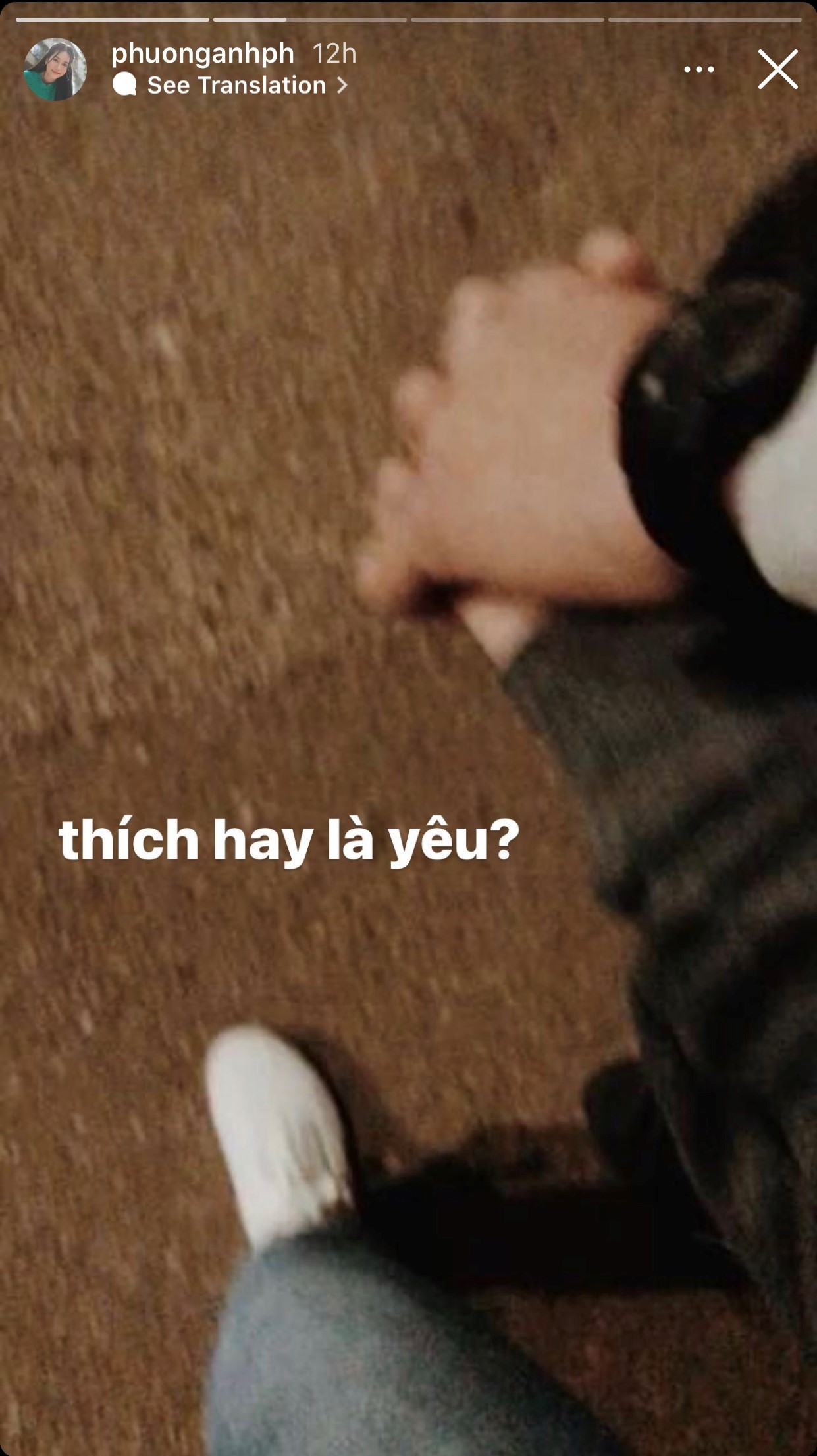 Á hậu Phương Anh cũng đăng tải ảnh nắm tay cùng 'người lạ' cùng với caption y chang đàn chị:'Thích hay là yêu?'.