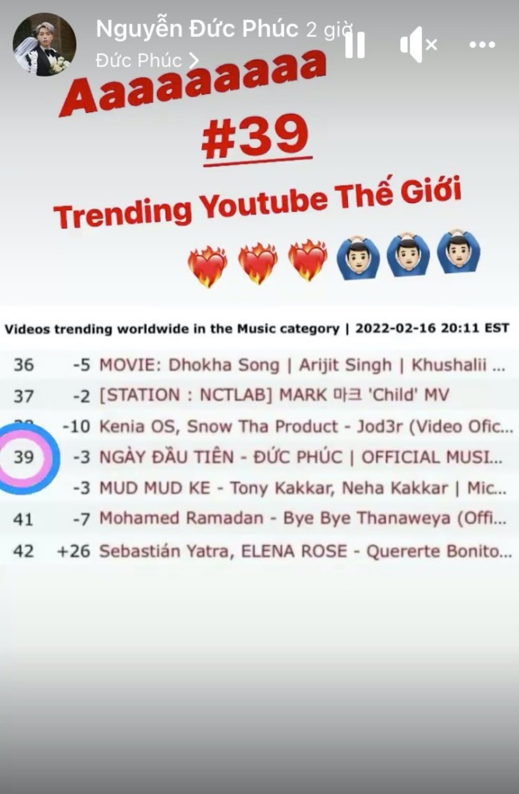 MV 'Ngày đầu tiên' của Đức Phúc lọt Top 39 Trending YouTube toàn cầu.
