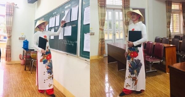 Thương học trò, thầy giáo già ở Nghệ An mặc áo dài đội nón lá lên bục giảng để mang giải về cho lớp