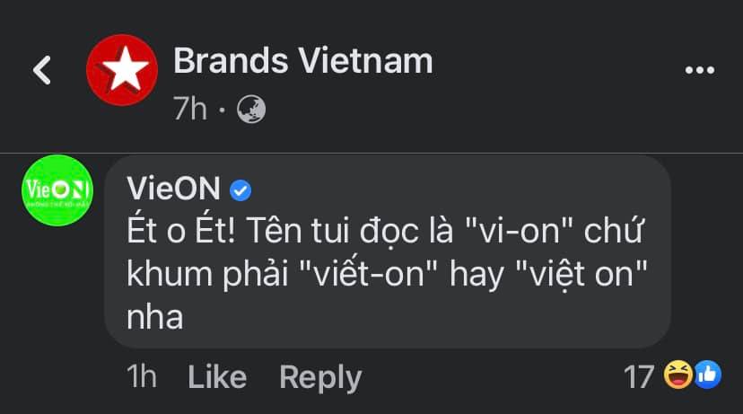 Cả ứng dụng giải trí VieON cũng lập tức 'ét o ét' về cách đọc đúng của tên thương hiệu này.