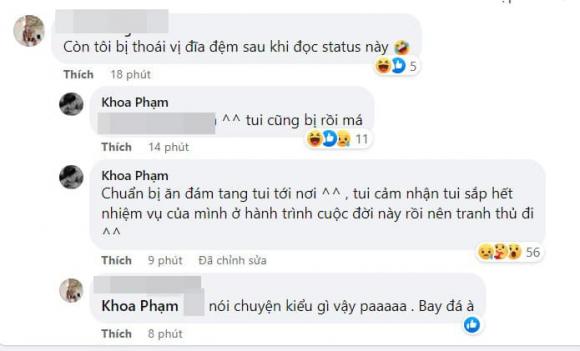 Thậm chí bên dưới bình luận, nam rapper còn nhắn bạn rằng: 'Chuẩn bị ăn đám tang tui tới nơi'. 