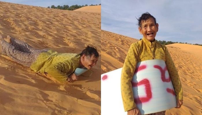 Xúc động bà cụ 71 tuổi hàng ngày leo đồi cát cho thuê ván trượt để kiếm tiền cứu con bị bệnh tim