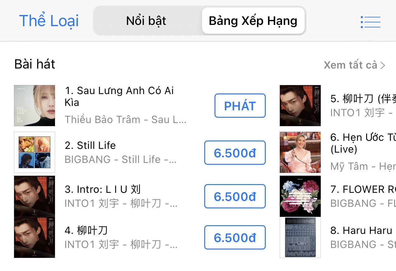 Ca khúc giữ vị trí Top 1 trên bảng xếp hạng những ca khúc được nghe nhiều nhất trên nền tảng iTunes Việt Nam.
