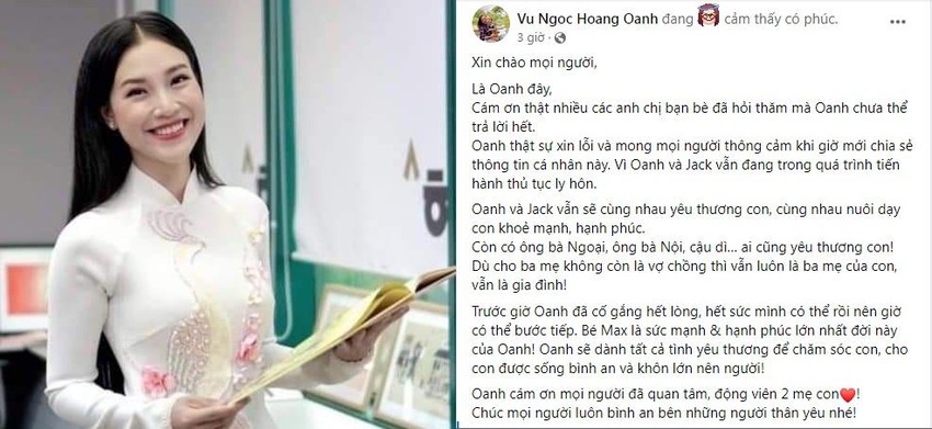 MC Hoàng Oanh nhấn mạnh cả hai dù không còn là vợ chồng nhưng vẫn là ba mẹ của bé Max