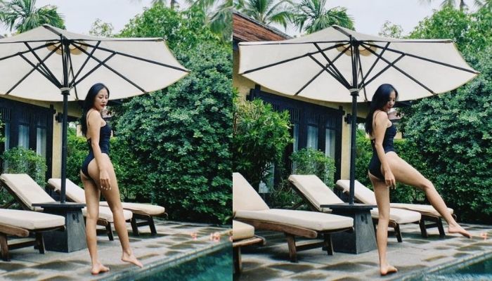 Văn Mai Hương diện áo tắm, vòng 3 cong vút bên hồ bơi