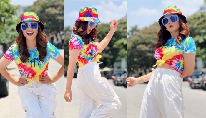 Diễn viên Hoài An U50 vẫn trẻ trung, không ngại diện áo 7 sắc cầu vồng khoe eo giữa phố