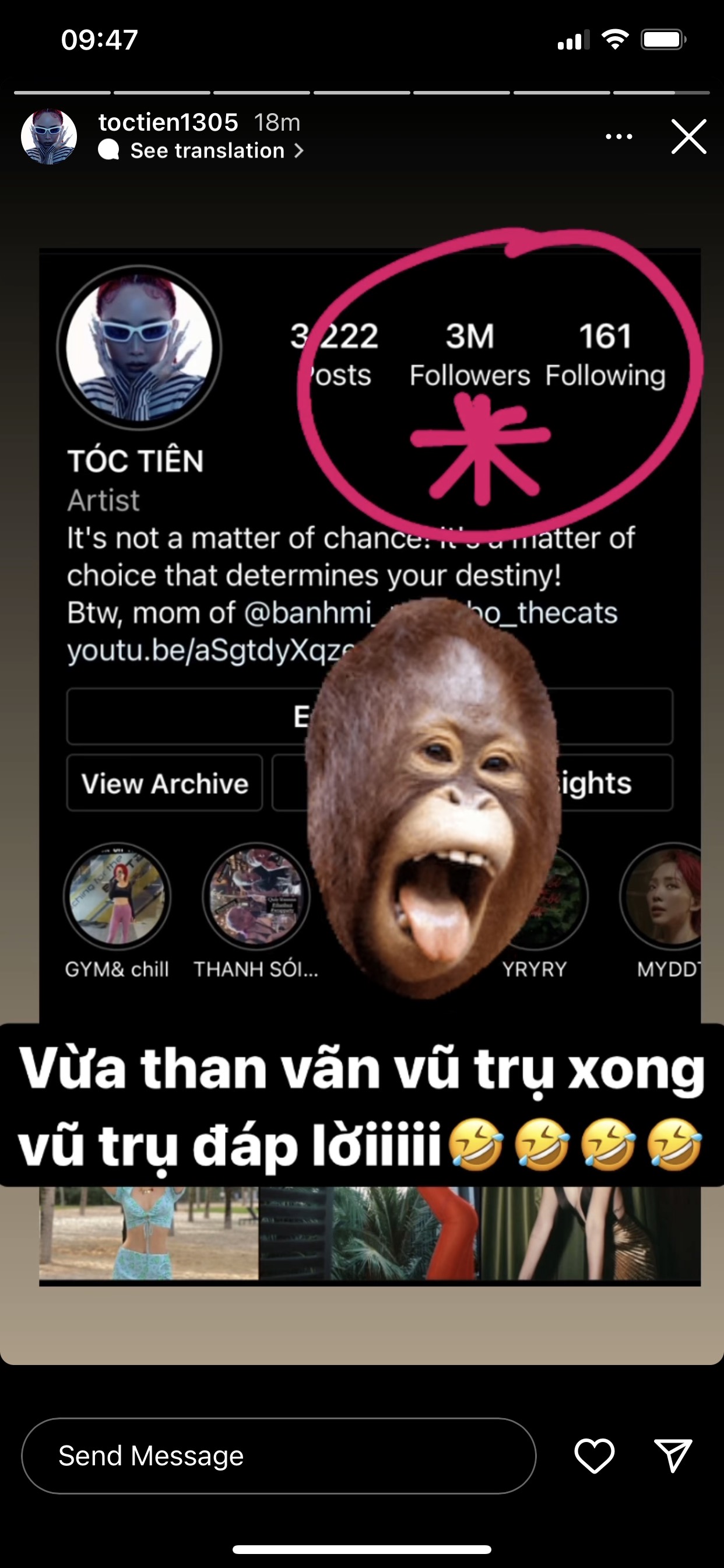 Tóc Tiên vui mừng thông báo trang Instagram cá nhân của cô nàng đã chạm mốc 3 triệu lượt theo dõi trên nền tảng MXH này.