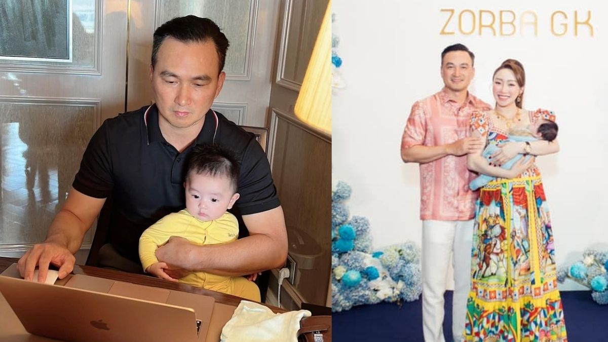 Ông bố U50 Chi Bảo vừa làm việc vừa ẵm con cho vợ trẻ đi làm đẹp