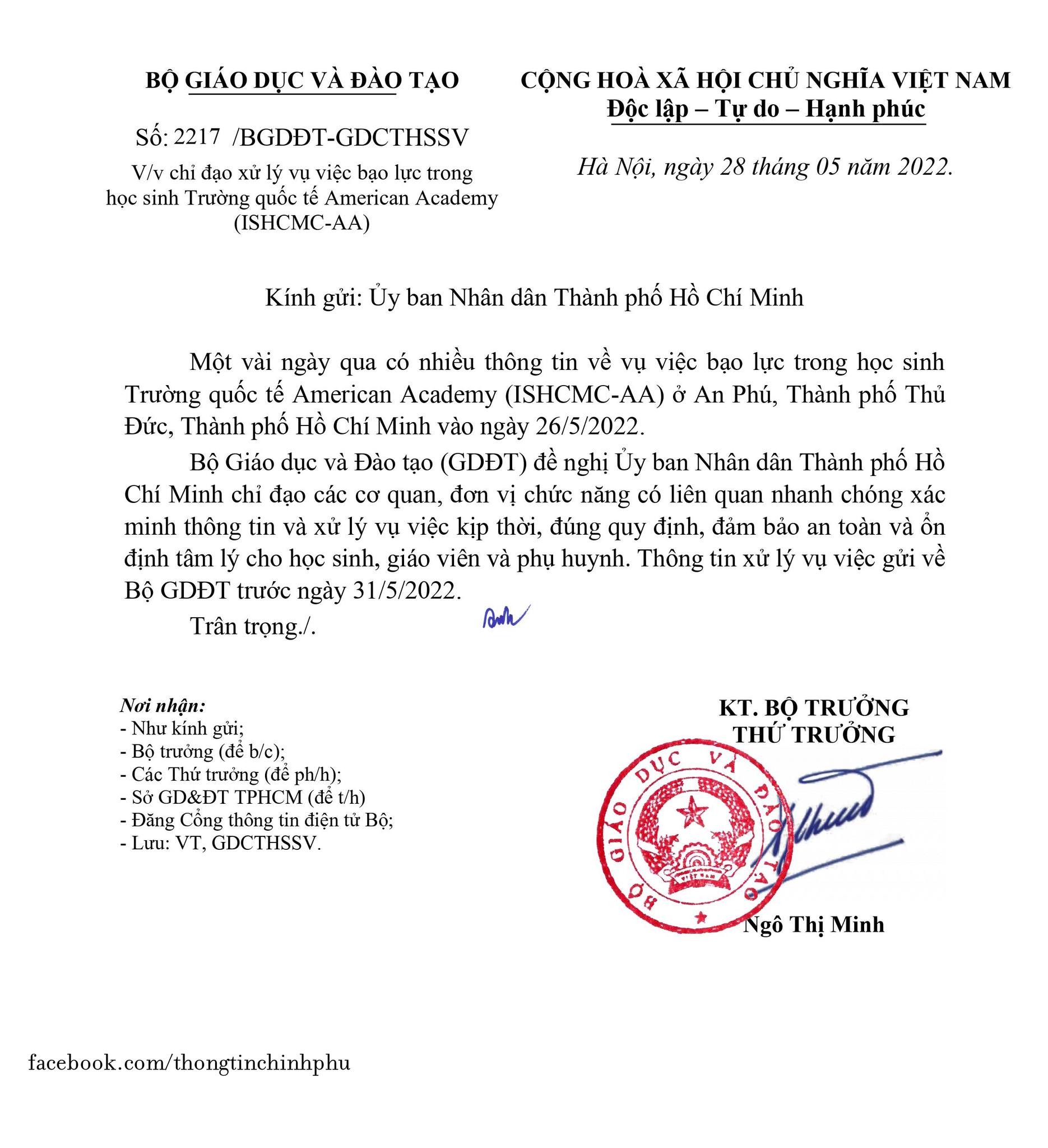 Fanpage Chính phủ yêu cầu xử lý vụ việc bạo lực học đường tại trường học quốc tế   - Ảnh 3