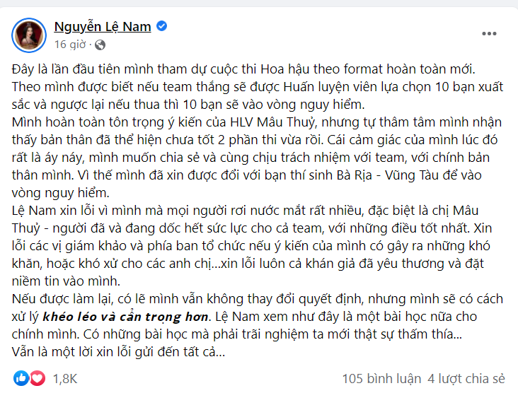 Lệ Nam tự ý thay đổi luật chơi để 