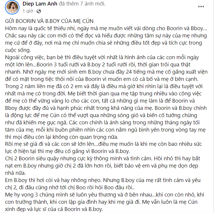 Diệp Lâm Anh xúc động nhắn nhủ 2 con: 