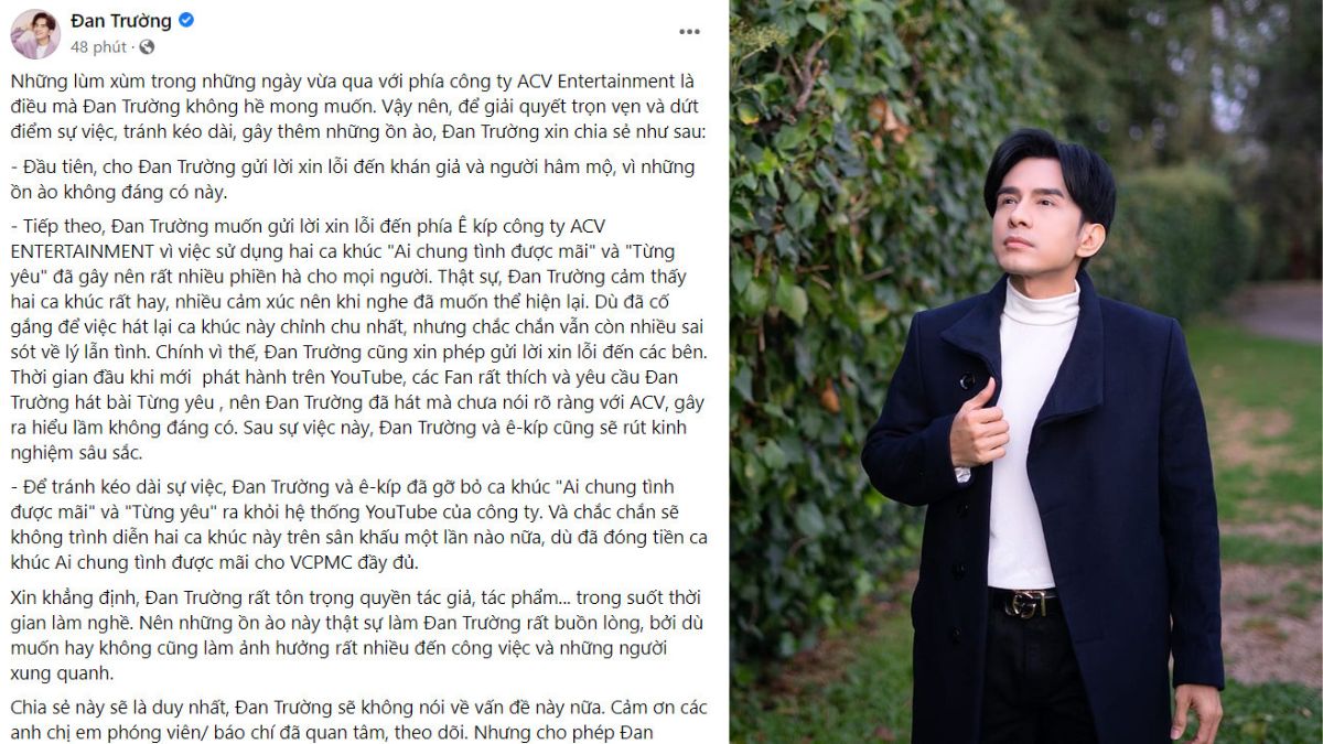 Đan Trường chính thức xin lỗi giữa ồn ào "hát chùa"