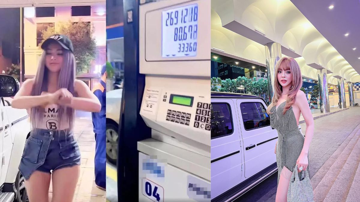 Trang Nemo dùng điện thoại quay TikTok ngay sát cột xăng đang hoạt động