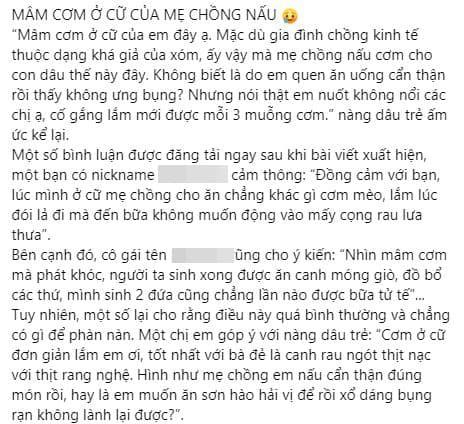 Vợ Xuân Bắc bàn về mâm cơm cữ mẹ chồng nấu cho con dâu: 