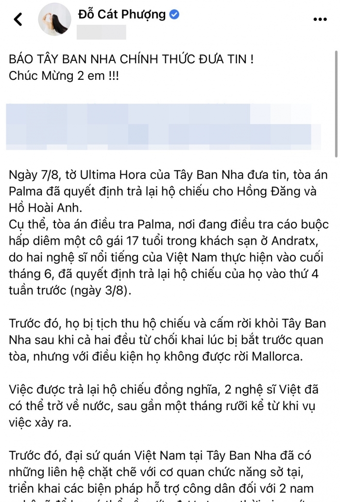 Cát Phượng chúc mừng 2 nghệ sĩ về nước, khẳng định đàn ông 10 người hết 8 người 