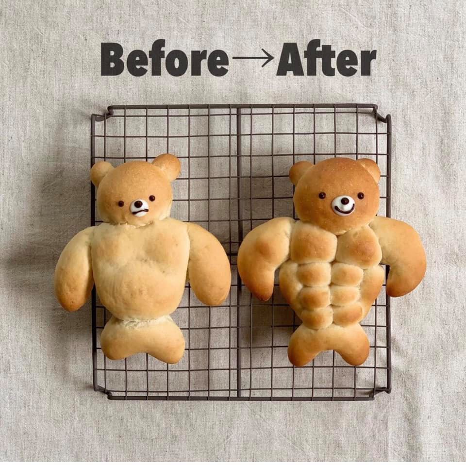 Trước và sau khi nướng bánh.