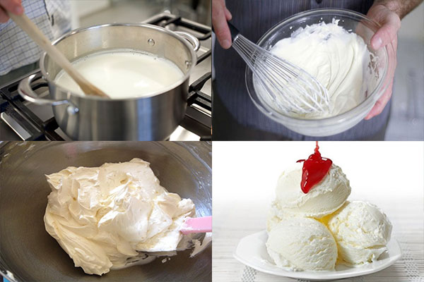 Đánh bông cứng Whipping cream để hỗn hợp kem được dẻo mịn.