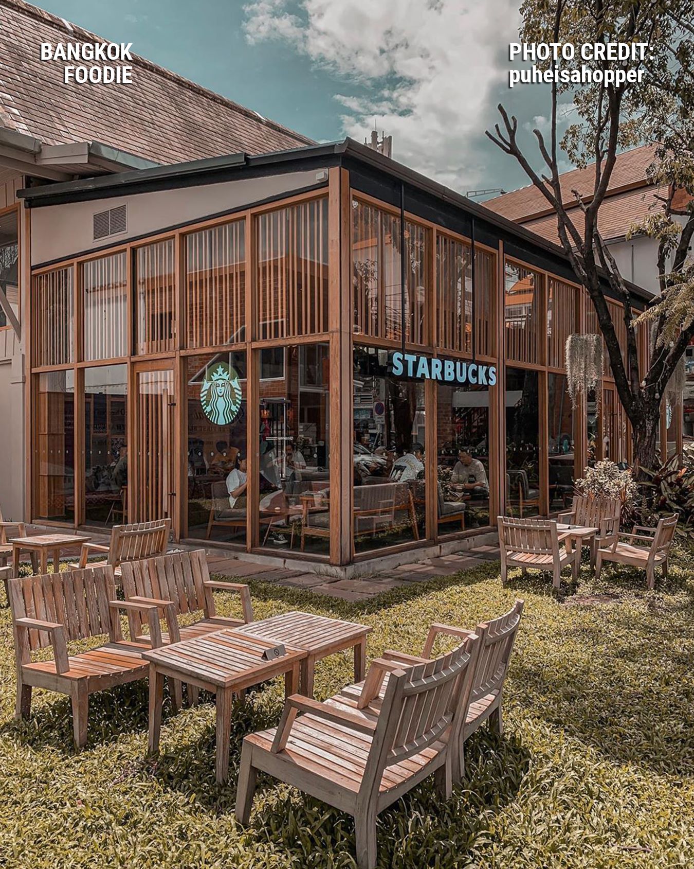 Starbucks ở Nimmanhemin, Chiang Mai hướng đến thân thiện với môi trường khi sử dụng vật liệu xây dựng chính là gỗ.