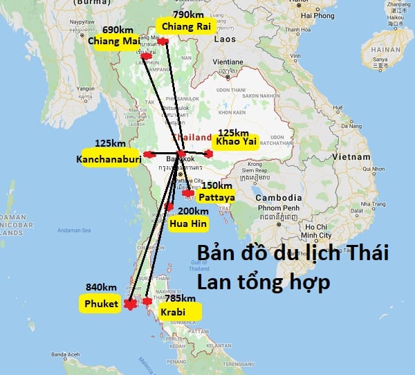 Bản đồ du lịch Thái Lan.