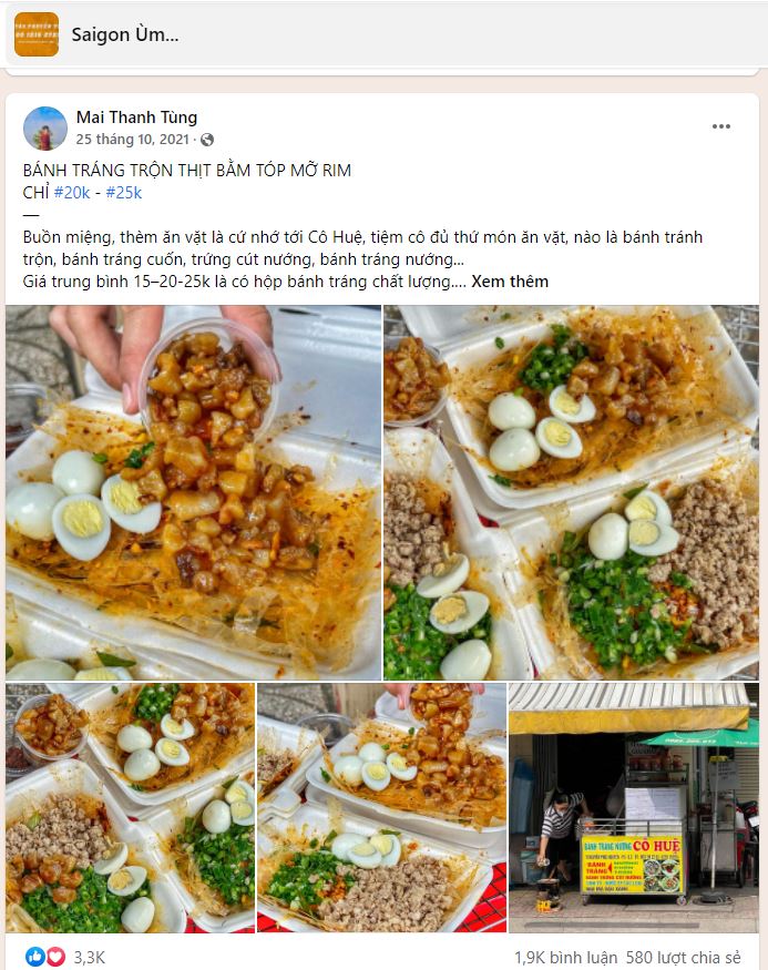 Một bài đăng review bánh tráng trộn trong Saigon Ùm...