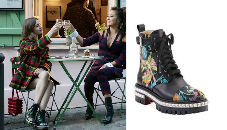 Bên cạnh những đôi giày boot vô cùng nữ tính thì Emily cũng xuất hiện trên phố với thiết kế vô cùng mạnh mẽ như thế này, đây là thiết kế của Christian Louboutin