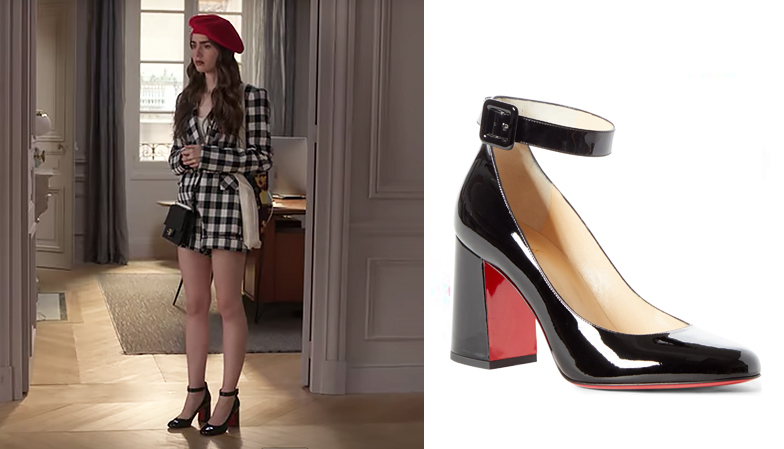 Đôi giày được Emily kết hợp với chiếc áo khoác kẻ trở thành khoảnh khắc ấn tượng trong phim đến từ thương hiệu Christian Louboutin đình đám