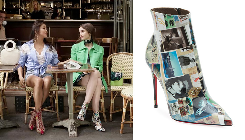 Đôi boot họa tiết sành điệu được Emily diện khi ngồi trên phố thuộc thương hiệu Christian Louboutin lừng danh