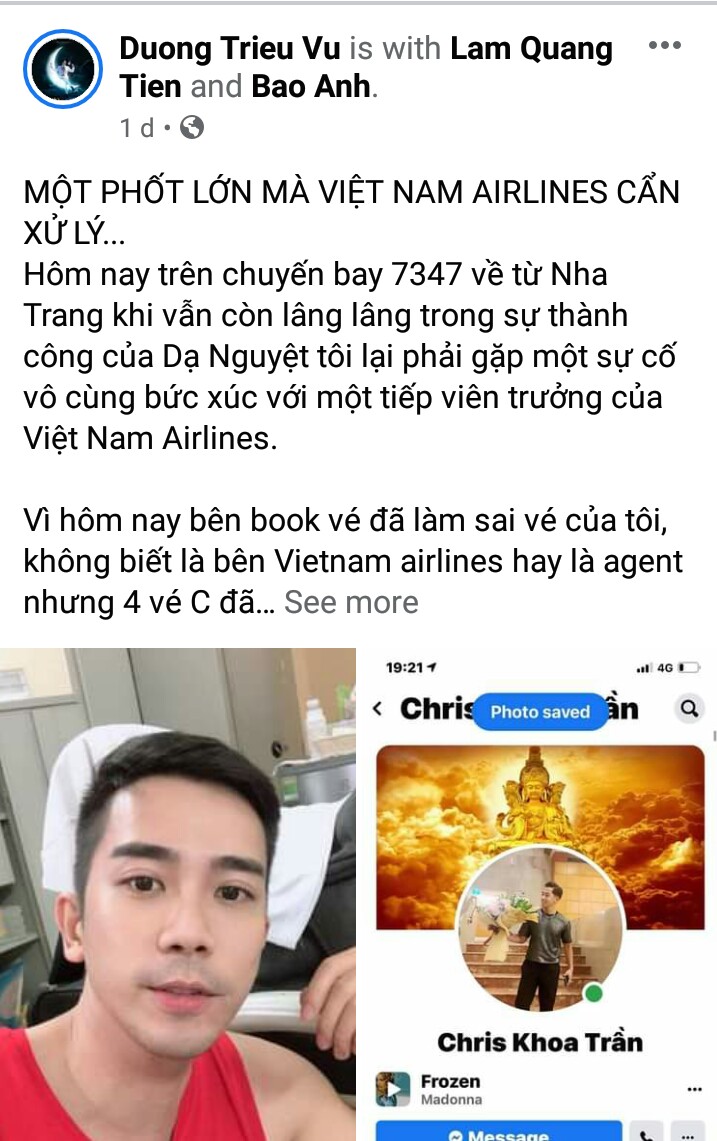 Dương Triệu Vũ tố tiếp viên trưởng của Vietnam Airlines có thái độ 'côn đồ' - Ảnh 1