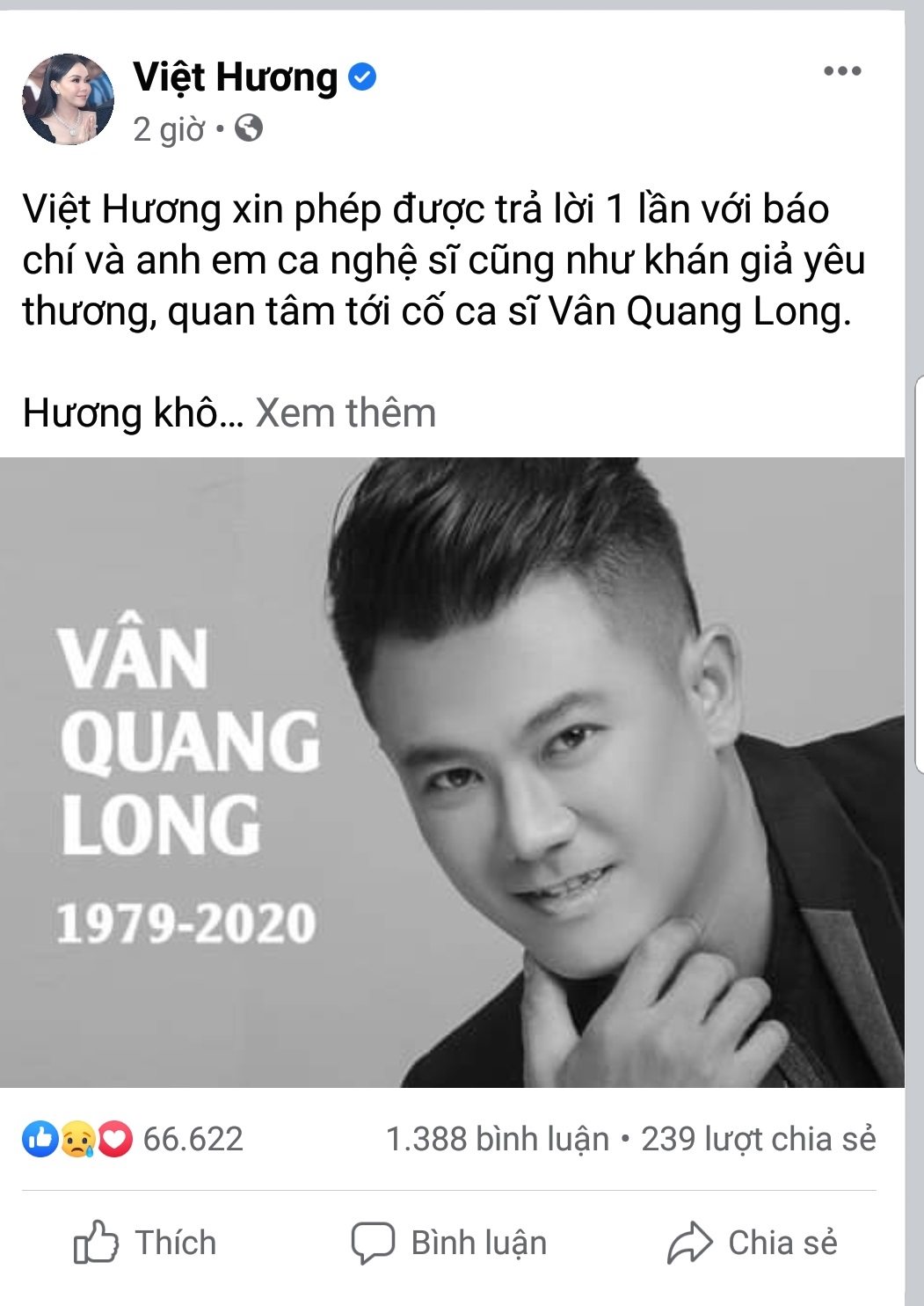 Việt Hương lên tiếng về việc được gia đình Vân Quang Long nhờ giúp đỡ - Ảnh 1