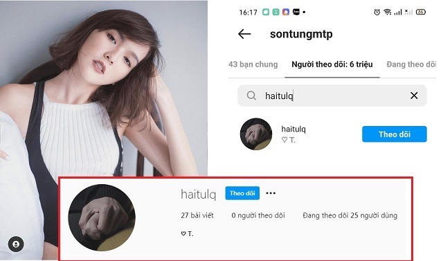 Hải Tú bị phát hiện có 'rổ' nick phụ để follow Sơn Tùng