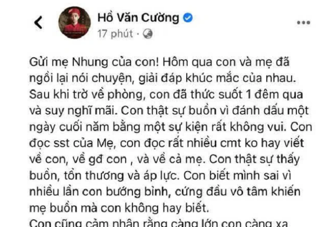 Hồ Văn Cường chính thức xin lỗi Phi Nhung, giải thích rõ về 'bệnh ngôi sao' - Ảnh 1