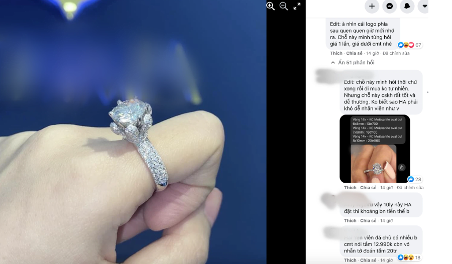 Dân mạng cho rằng nam diễn viên H.A đã cầu hôn bạn gái bằng nhẫn kim cương nhân tạo 10 ly.