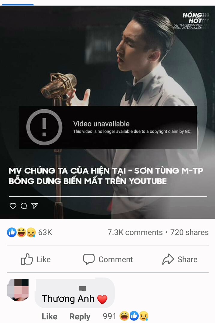 MV Chúng ta của hiện tại bị gỡ khỏi YouTube, dân tình cà khịa Sơn Tùng 'Thương anh' - Ảnh 3