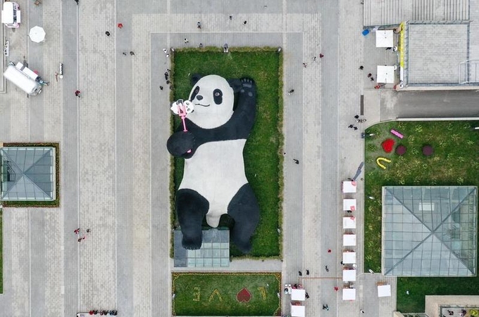 Tượng gấu trúc 130 tấn 'nằm ngửa selfie' gây sốt ở Trung Quốc - Ảnh 1