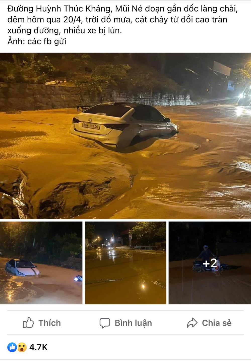 Bình Thuận: Mưa lớn làm cát chảy tràn xuống đường 'chôn' luôn xe hơi - Ảnh 1