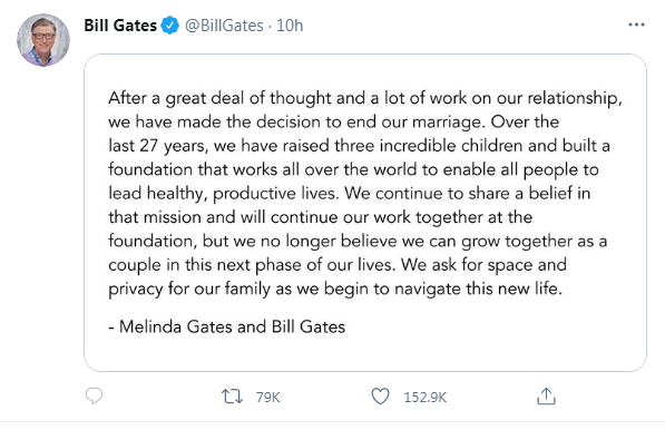 Thông tin ly hôn của tỷ phú Bill Gates được cho là 'chấn động' thế giới