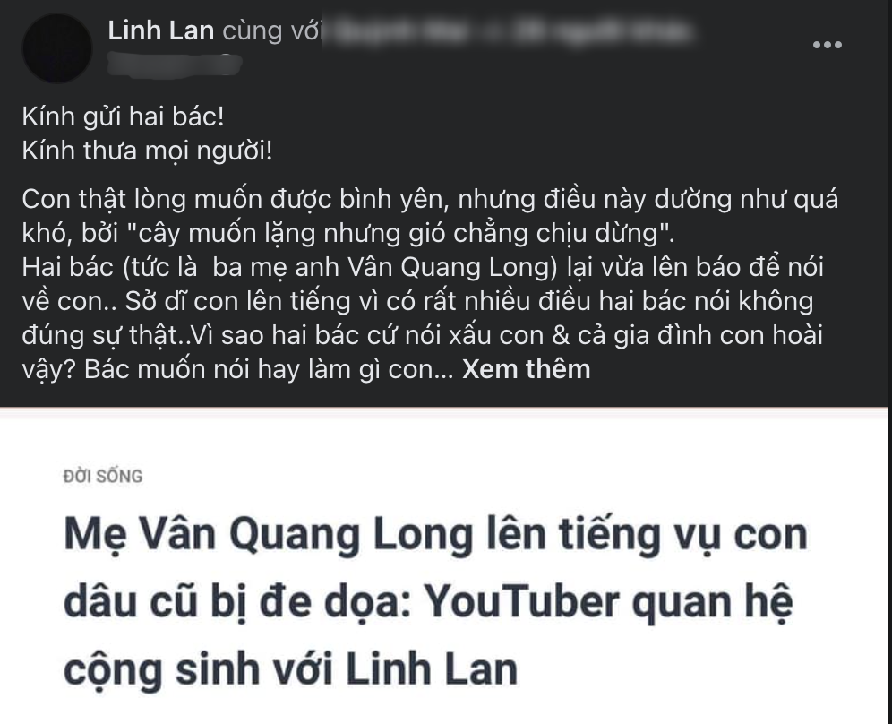 Linh Lan nổi đóa khi bị mẹ Vân Quang Long tố cấu kết với YouTuber xấu - Ảnh 1