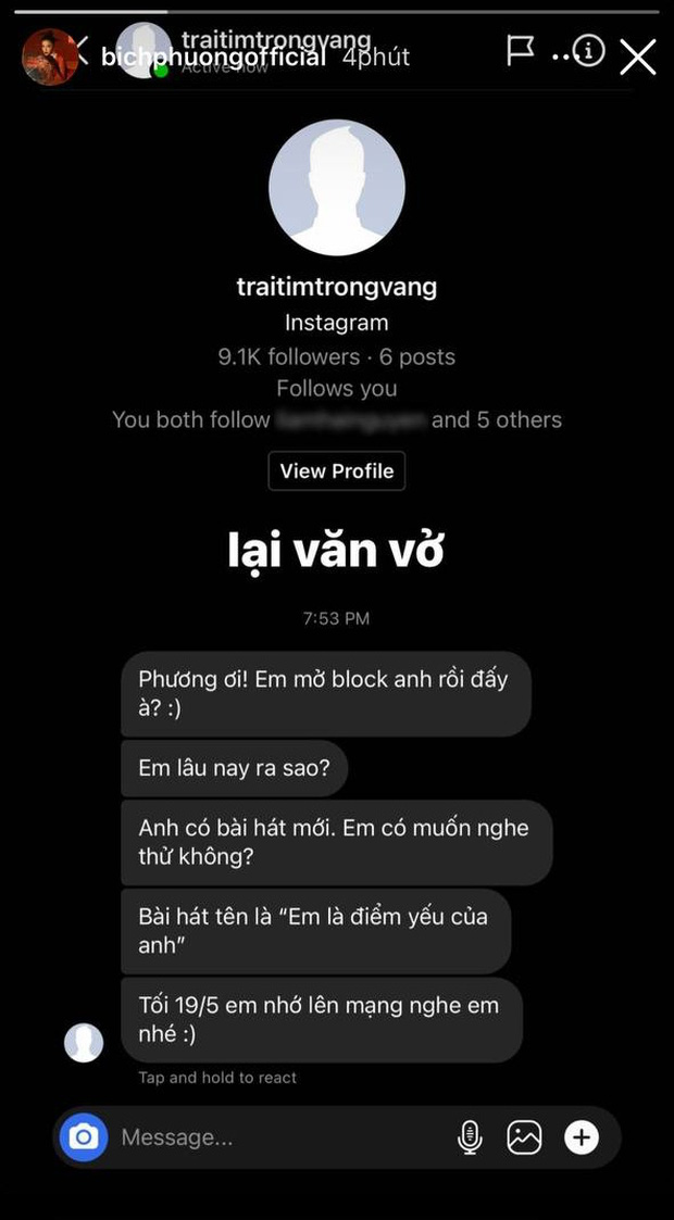 Hết bị block, anh chàng 'người yêu cũ' traitimtrongvang vừa nhắn tin cho Bích Phương nhưng lại nhận về 'cái kết đắt' - Ảnh 3