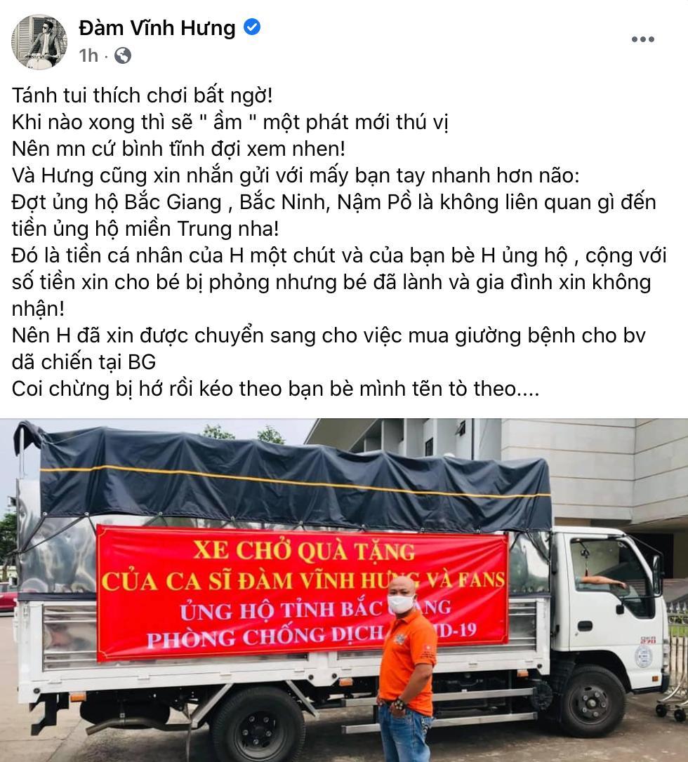 Giữa loạt ồn ào từ thiện, Đàm Vĩnh Hưng khẳng định tiền ủng hộ chống dịch là của riêng mình - Ảnh 1