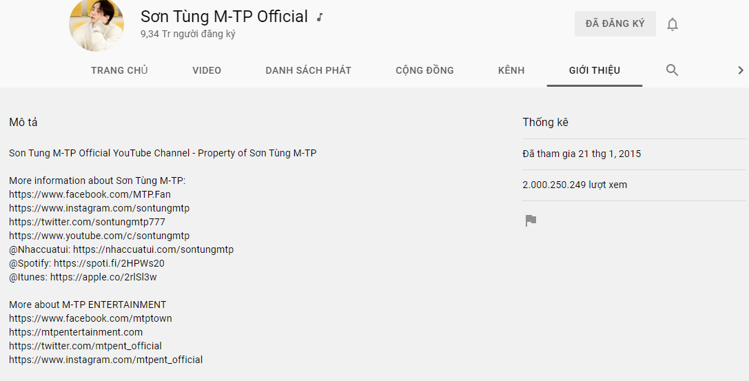 Kênh YouTube của Sơn Tùng vượt mốc 2 tỷ lượt xem - Ảnh 1