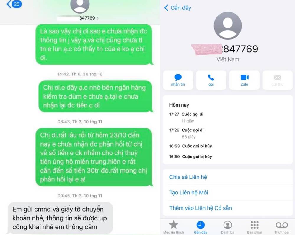 Cô gái đăng thêm tin nhắn gửi đi bao gồm cả cuộc gọi với người mà cô cho là quản lý Thủy Tiên.