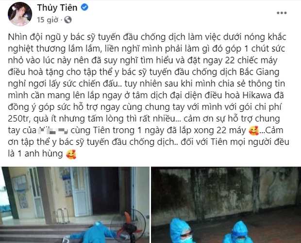 Thuỷ Tiên có hành động đẹp giúp đỡ cho các y bác sĩ tại tâm dịch Bắc Giang.