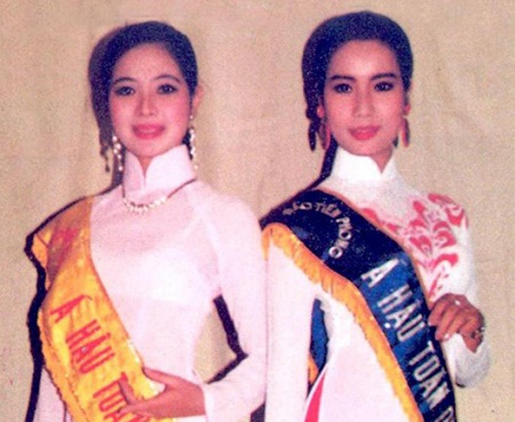 Á hậu Trịnh Kim Chi và Á hậu Tô Hương Lan tại cuộc thi Hoa hậu năm 1994.