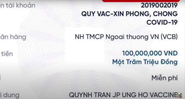 YouTuber Quỳnh Trần JP ủng hộ Quỹ vaccine Covid-19 100 triệu đồng - Ảnh 2