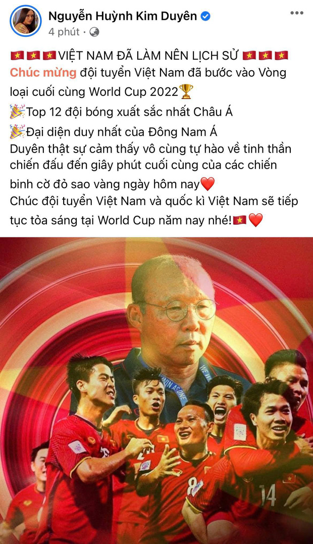 Á hậu Kim Duyên - fan cuồng bóng đá vỡ òa cảm xúc khi Việt Nam làm nen lịch sử.